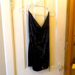 Tarria Black Sequin Chain Choker Mini Dress